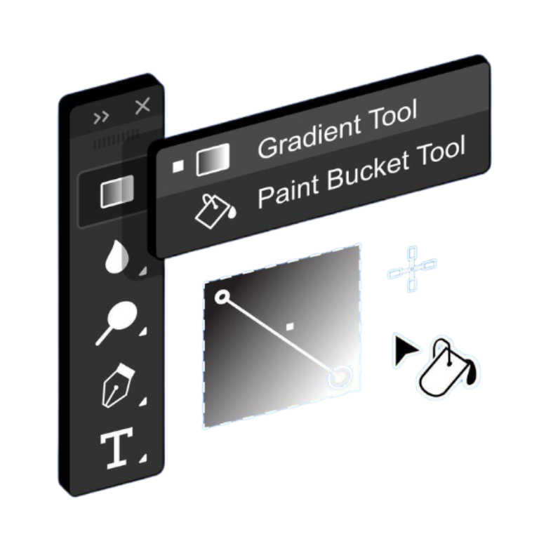 Graphic of images floating on top of a Photoshop Window