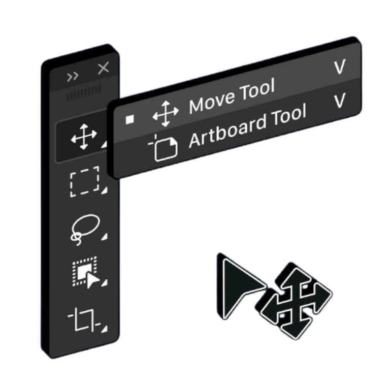 Graphic of images floating on top of a Photoshop Window